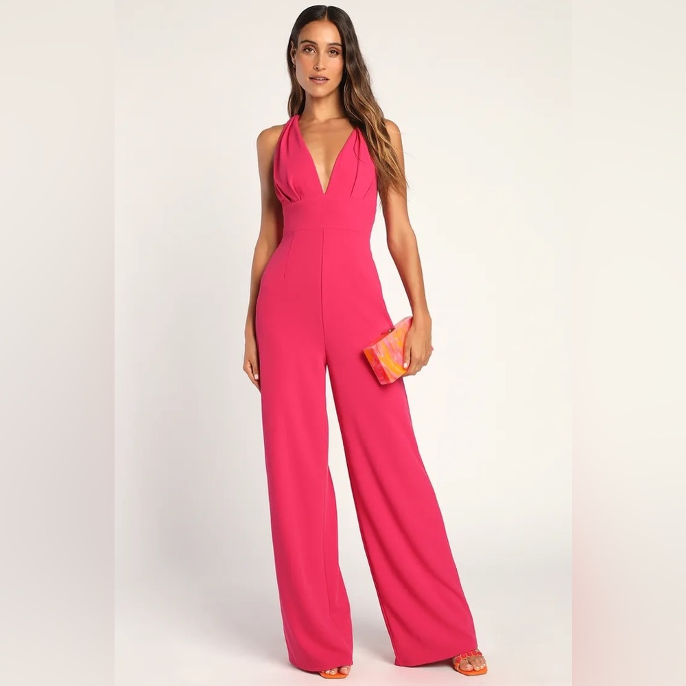 LULUs hot pink tie back jumpsuit